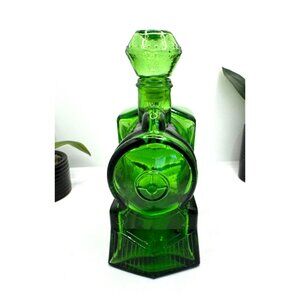 Vintage Green Glass Train-Shaped Steam Engine Decanter Brevettato Italy